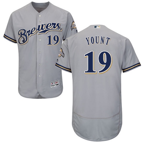 Brewers #19 Robin Yount Grey Flexbase Authentic Collection Stitched MLB Jersey - Click Image to Close